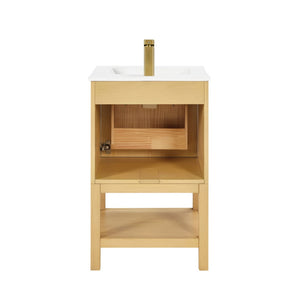 English Elm 20 Inch Ash Wood Bathroom Vanity Pre-assembled with Ceramic Basin and Adjustable Storage W2316P380501