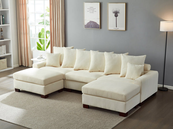 English Elm Modular Sectional Sofa with Corduroy Upholstery, 5-Seater Oversized Convertible L/U Shape, Cloud-Like Comfort and Easy Assembly Beige B205S00002
