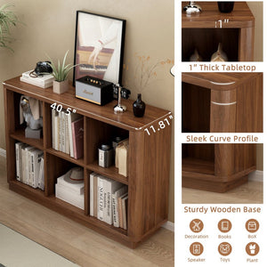 English Elm 6 Cube Farmhouse Bookcase Low Horizontal Wood Shelf Walnut Finish for Living Room W2641P460042