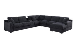 English Elm Chiara Chenille Sectional Sofa with Chaise Cupholders Usb Charging Ports Living Room Dark Gray B2749S00234