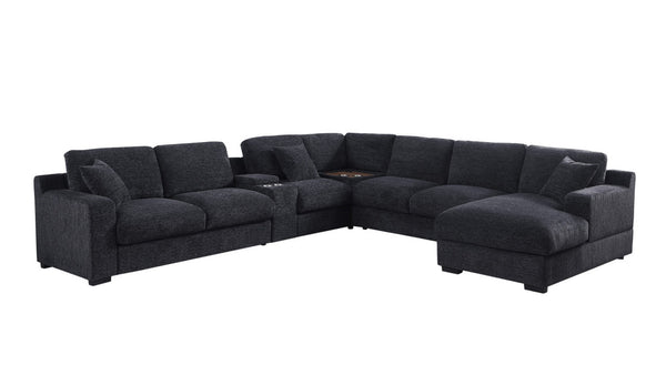 English Elm Chiara Chenille Sectional Sofa with Chaise Cupholders Usb Charging Ports Living Room Dark Gray B2749S00234