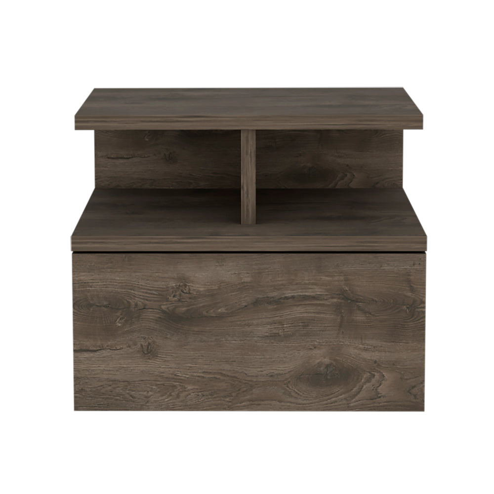 English Elm Adele Wall-Mounted Nightstand with Drawer and Open Shelves — Space-Saving Floating Bedside Table Brown 18 L x 17 W x 4 H B070P188830