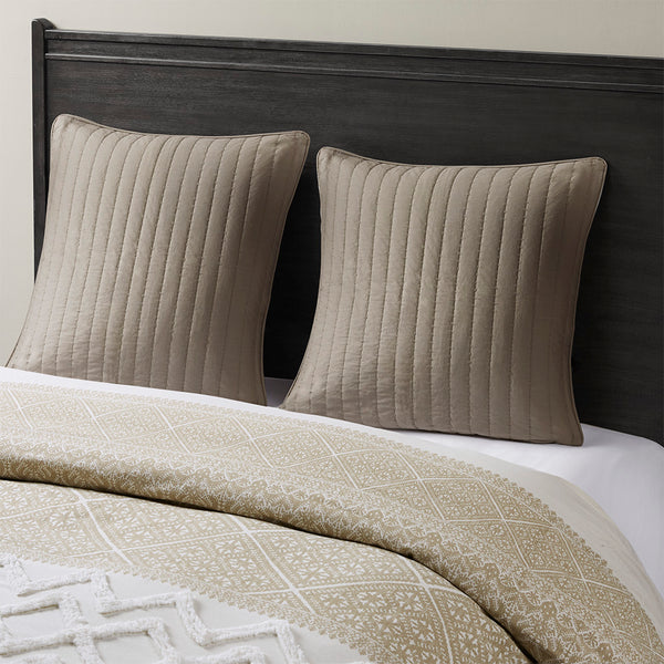JLA Home INK+IVY - Cotton Quilted Euro Sham with Embroidered Texture, Breathable 26x26 Farmhouse Accent Pillow Cover Taupe II11-229