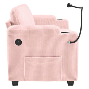 English Elm 72.8" Corduroy Convertible Loveseat with Full Bed Usb Charging and Storage Pockets N719P208880P