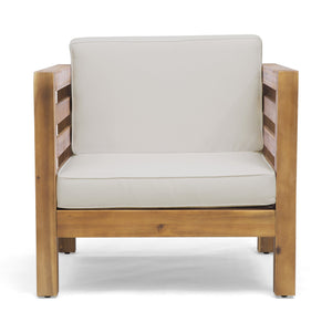 English Elm Christopher Knight Home® - OANA Outdoor Club Chair with Acacia Wood Frame, Removable Cushions, Slatted Design for Quick Drying Beige 65546.00BGE