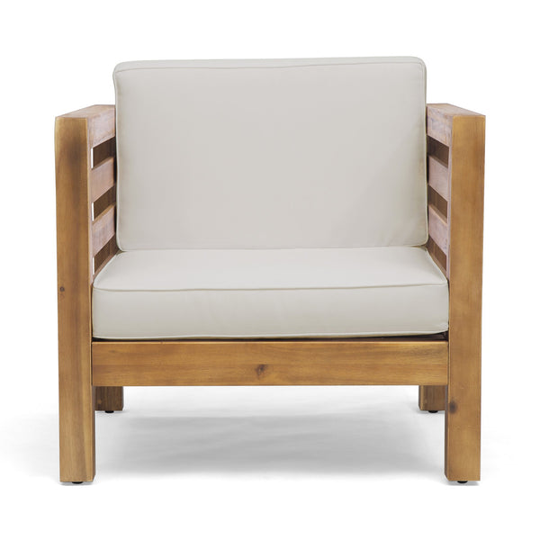 English Elm Christopher Knight Home® - OANA Outdoor Club Chair with Acacia Wood Frame, Removable Cushions, Slatted Design for Quick Drying Beige 65546.00BGE