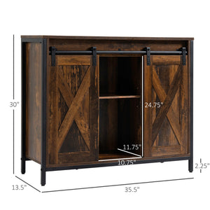English Elm Homcom Rustic Industrial Sideboard Buffet Cabinet With Sliding Barn Doors, Adjustable Storage Shelves W2225P217383