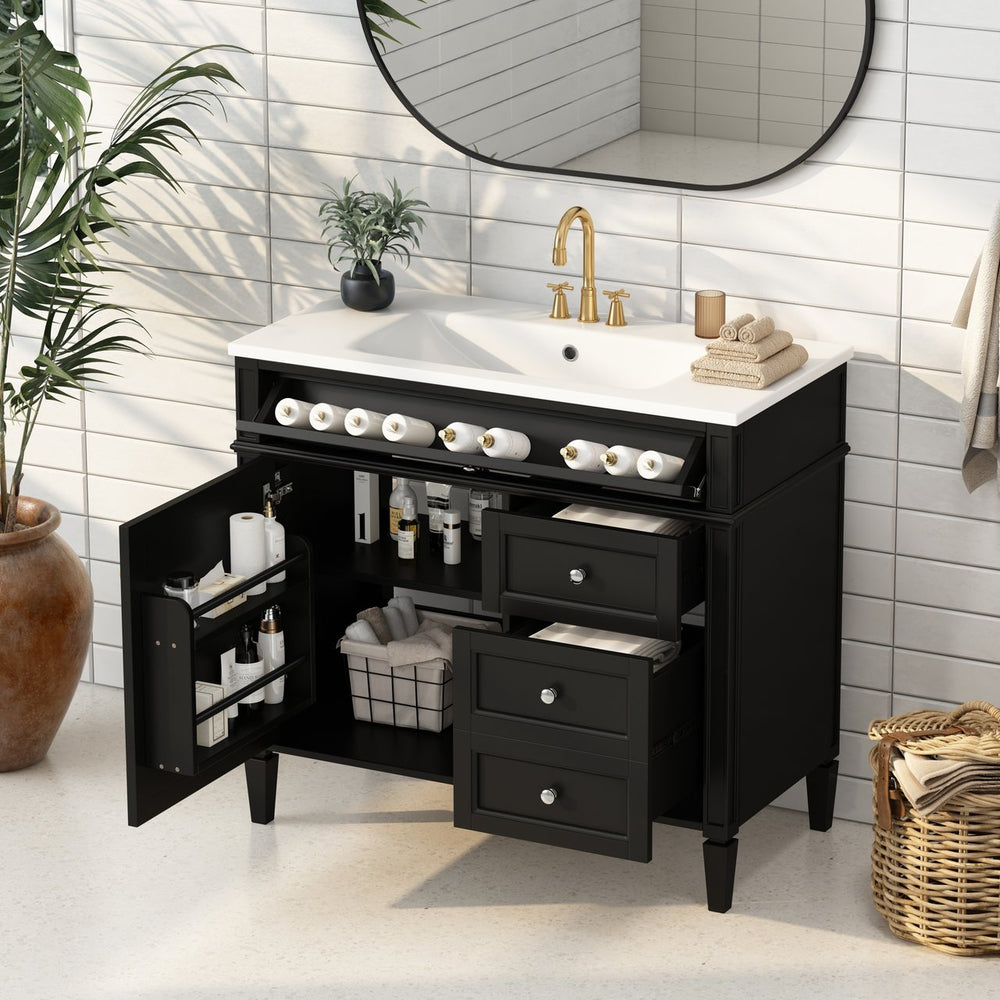 English Elm 36'' Modern Bathroom Vanity With Top Sink, Elegant Storage Cabinet & 2 Drawers For Small Spaces N710S136004B