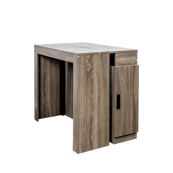 English Elm Modern Expandable Dining Table with Built-In Outlet, 5-Panel Extendable Space-Saving Design for Gatherings Brown W331S00192