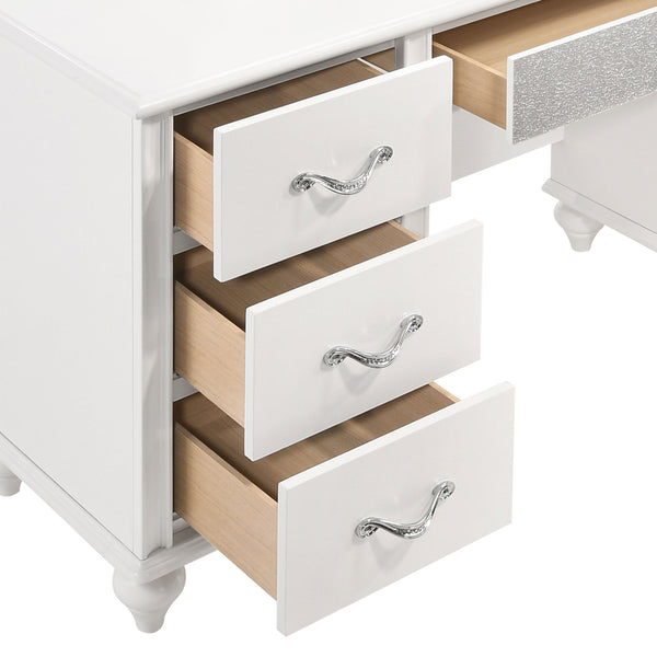 English Elm Charlotte White 7-Drawer Vanity Desk with LED Mirror, Glossy Modern Glam Makeup Table for Luxe Rooms B062S01008