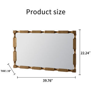 English Elm Gold Matte Bamboo Node Rectangular Mirror Organic Textured Frame Bedroom Entryway W3081P391524
