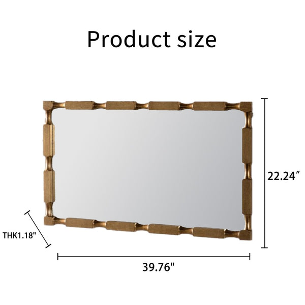 English Elm Gold Matte Bamboo Node Rectangular Mirror Organic Textured Frame Bedroom Entryway W3081P391524