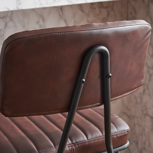 English Elm Industrial Bar Stools Set of 2 — Counter Height PU Leather Seats, Sturdy Metal Frame, Ergonomic Backrest and Footrest for Kitchen Island and Home Bar Brown W1901P264279