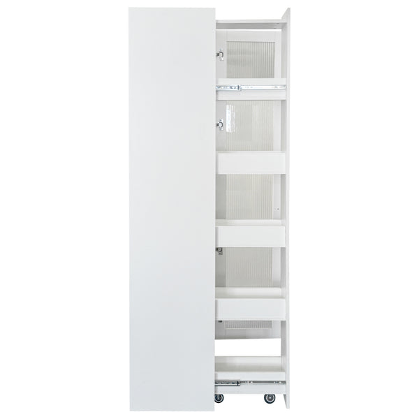 English Elm Kitchen Pantry Cabinet - Versatile Pull-Out Storage Shelf With Glass Doors For Farmhouse Charm & Organization W331S00189