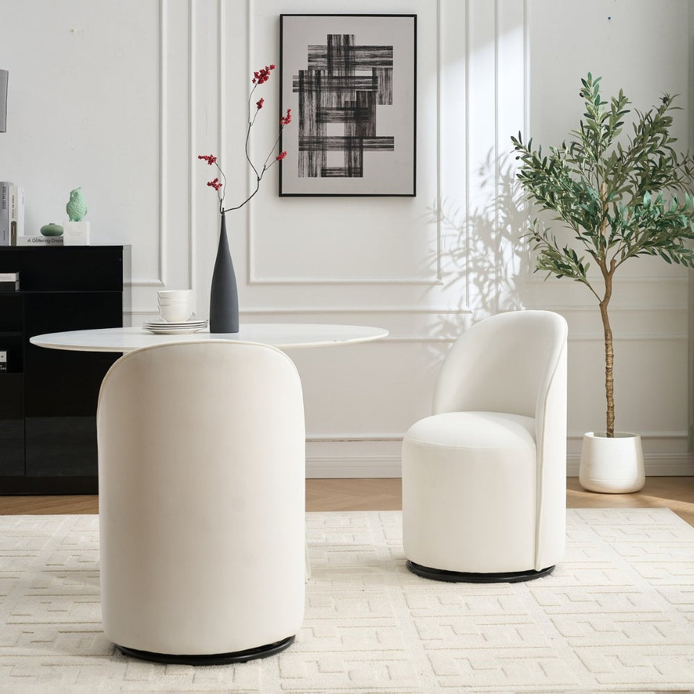English Elm Set Velvet Swivel Barrel Accent Chair Mid Century Ergonomic Seat for Dining Vanity Cream W3244P308280