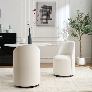 English Elm Set Velvet Swivel Barrel Accent Chair Mid Century Ergonomic Seat for Dining Vanity Cream W3244P308280