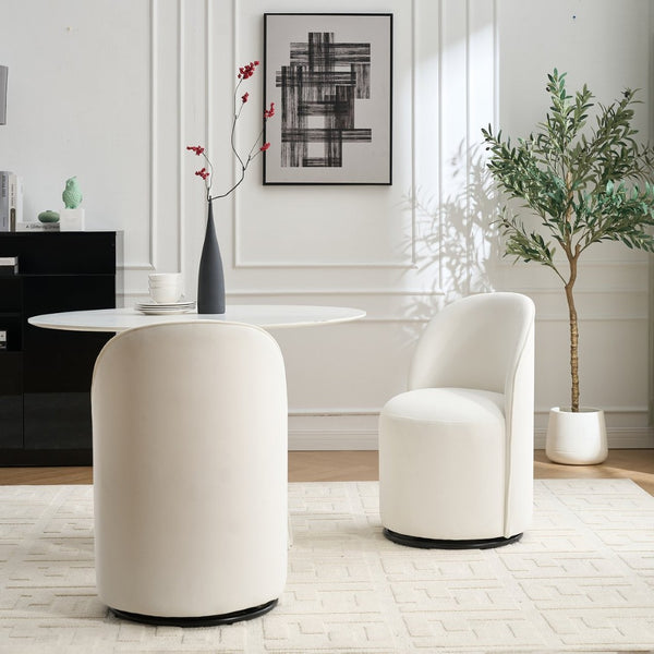 English Elm Set Velvet Swivel Barrel Accent Chair Mid Century Ergonomic Seat for Dining Vanity Cream W3244P308280