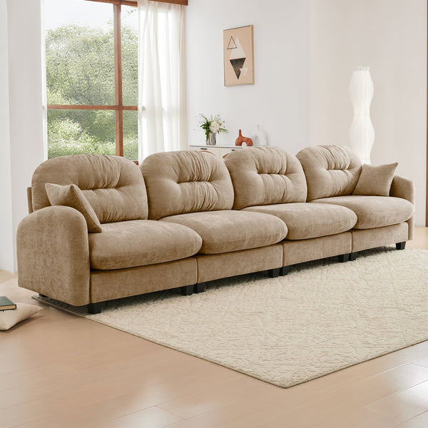 English Elm Four-Seater modular sectional sofa with premium chenille, tufted back, high-density foam comfort and versatile layouts Camel W714S01381