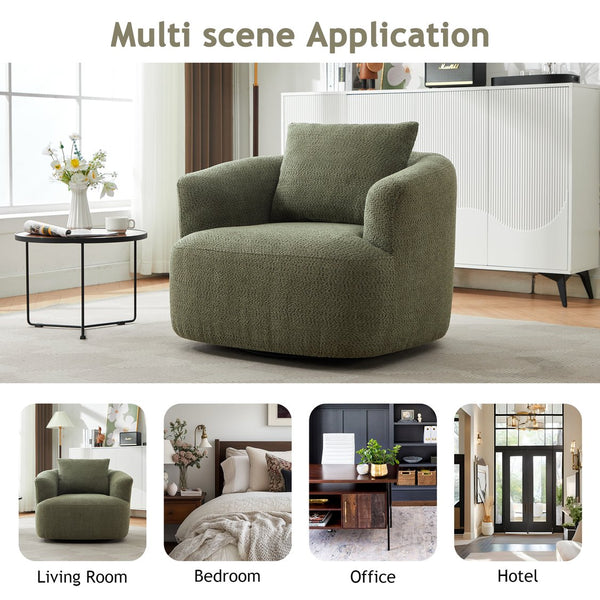 English Elm 360° Swivel Chair with Boucle Upholstery, Deep Pocket-Spring Seat, Ergonomic Curved Arms & Minimalist Design for Living Room Comfort Green N719P288552F