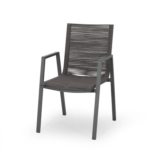 English Elm Christopher Knight Home® - Outdoor Aluminum Dining Chair with Handwoven Rope Seat, Sleek Weather-Resistant Patio Seating Set DARK GREY 64679.00GRY