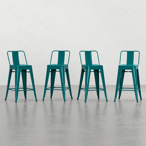 English Elm Keeley 24-Inch Metal Counter Stool Set of 4 with Curved Back, Footrest & Durable Powder-Coat Finish Teal Blue B2732P253604
