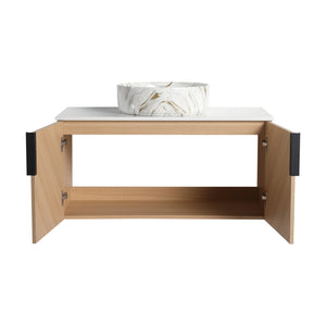 English Elm 36" Modern Bathroom Vanity With Ceramic Sink & Stone Slab, Wall-Mounted, Soft-Close Doors, Oak Finish W999S00450