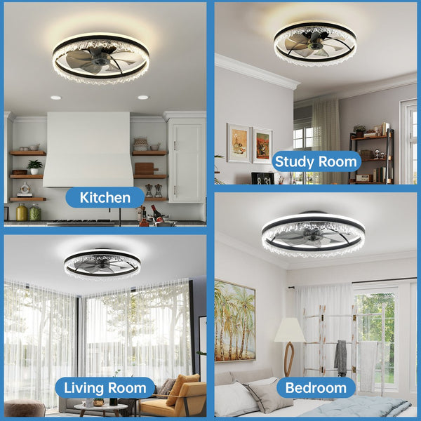 English Elm Modern Led Ceiling Fan With Remote Control – Dimmable 24" Crystal Design For Stylish Airflow & Light W2312P368700