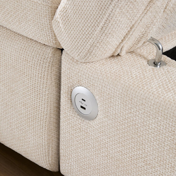English Elm [video]107'' Chenille Sleeper Sectional with Usb Charging Storage Ottoman and Adjustable Armrest Beige N723S8782A