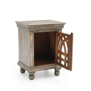 English Elm Christopher Knight Home® - Antique Hand-Carved Grey Mango Wood Nightstand – Distressed Vintage Finish, Solid Craftsmanship, Bedside Storage N758P194723D