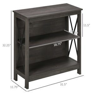 English Elm HOMCOM Industrial Corner Bookshelf 2-Tier Open Display with Metal X-Brace, Grey Engineered Wood, Space-Saving Storage 34" W2225P217755