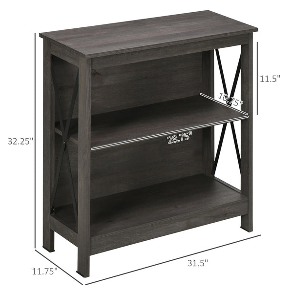 English Elm HOMCOM Industrial Corner Bookshelf 2-Tier Open Display with Metal X-Brace, Grey Engineered Wood, Space-Saving Storage 34" W2225P217755