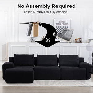 English Elm L-Shaped Convertible Sectional Sofa with Memory Foam, Steel Frame, No Assembly, Corduroy Comfort Black W2959S00016