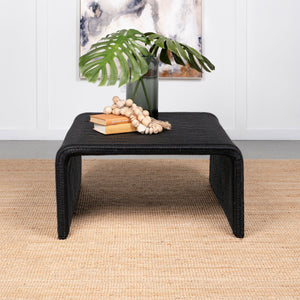 English Elm Woods Glossy Black Woven Rattan Square Coffee Table — Modern Light Silhouette, Casual Elegance & Texture B062P358427