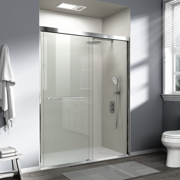 English Elm 56-60 in Semi-frameless Bypass Shower Door Matte Black Tempered Glass Walk-in Chrome W1573P239437