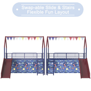 English Elm Jack Metal Junior Twin Loft Bed With Slide & Superhero Curtains - Safe, Fun & Space-Saving Design! B083P354666
