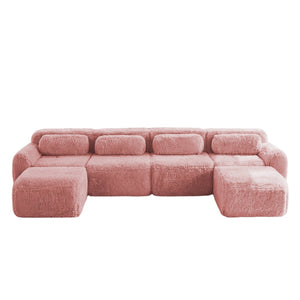English Elm U-shaped Modular Sectional Sofa with Plush Fabric and High Resilience Foam for Living Rooms Pink W714S01564
