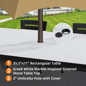 English Elm Modern Outdoor Sintered Stone Dining Set for Six with Swivel Rockers Sunbrella Cushions W1886S00020