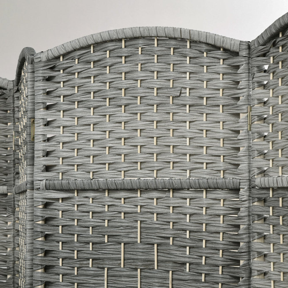 English Elm HOMCOM 6-Panel Room Divider 6' Tall Folding Privacy Screen — Hand-Woven Arched Top, Durable Grey W2225P200374