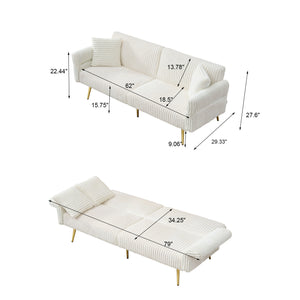 English Elm 79 Corduroy Sofa Bed Foldable Double Convertible Sleeper with Folding Armrests for Compact Living Rooms White W2290P250580