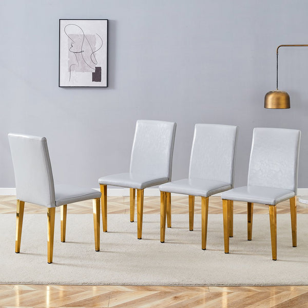 English Elm Four Linen-Cotton Dining Chairs with Sturdy Metal Legs, Breathable Upholstery, Sleek Minimalist Design Gold,Light Gray W1151P269059
