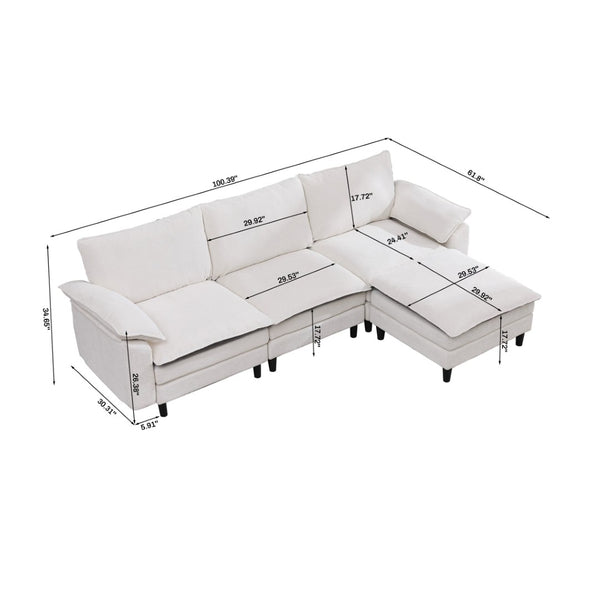 English Elm 100.39" Chenille Cloud Sectional Modular L Shape Deep Seat Sofa with Ottoman W5029S00002
