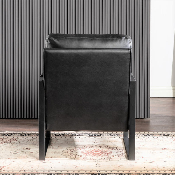 English Elm Classic Mid Century Modern Accent Chair - Stylish Black Pu Leather Armchair For Living Spaces & Offices B2735P256729