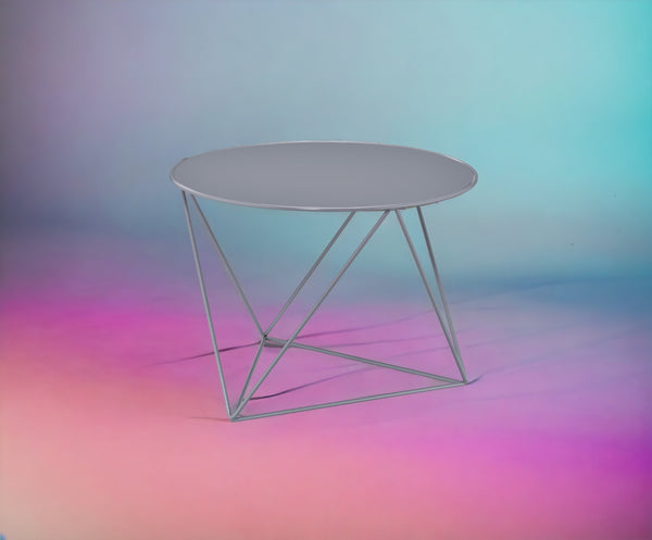 English Elm Epidia Modern Gray Metal Accent Table – Lightweight Round Top, Triangle Legs, Versatile Display Utility B2726P243243