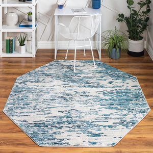 Unique Loom Oasis Water Machine Made Abstract Rug Blue, Navy Blue/Ivory 6' 1" x 6' 1"