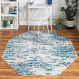 Unique Loom Oasis Water Machine Made Abstract Rug Blue, Navy Blue/Ivory 6' 1" x 6' 1"