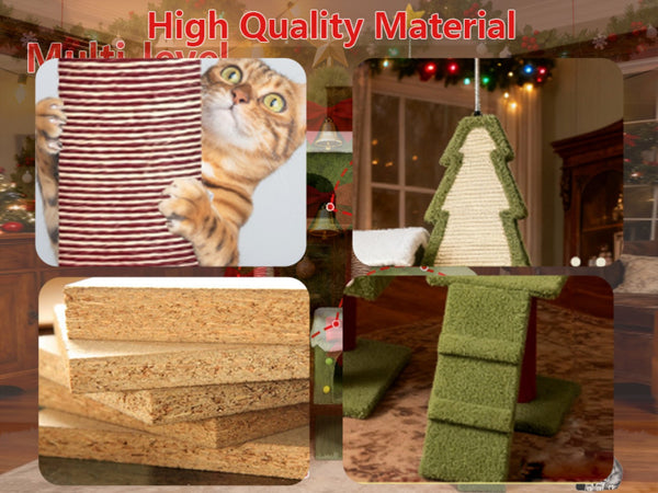 English Elm Wide Holiday Cat Tree Tower with Sisal Posts Tiered Perches and Festive Star Topper W243P382868
