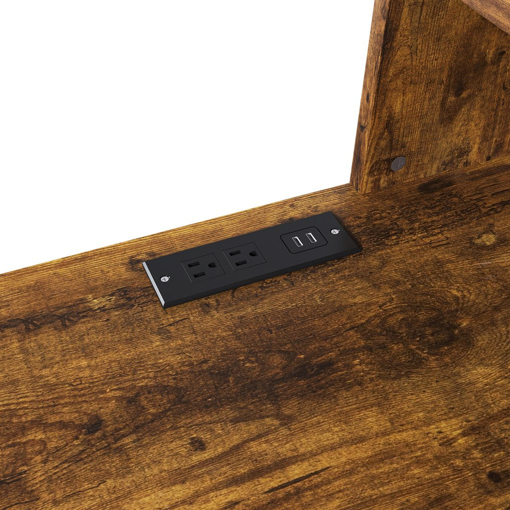 English Elm Computer Desk with 4-in-1 Charging Station, 3 Drawers & 4 Shelves, 15mm MDF Carbonized Finish W2700P349878