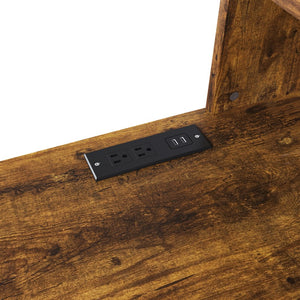 English Elm Computer Desk with 4-in-1 Charging Station, 3 Drawers & 4 Shelves, 15mm MDF Carbonized Finish W2700P349878