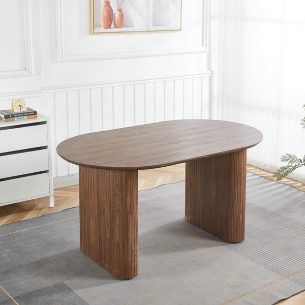 English Elm Extensible Pedestal Dining Table with MDF Top for 4-6, Stylish Durable Design, Easy Assembly, Comfortable Dining Experience Walnut W234S00106