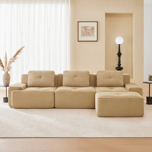 English Elm 117" Modern L-Shaped Sectional Sofa In Camel Corduroy – No Assembly, Deep Seats & Movable Ottoman W714S01468